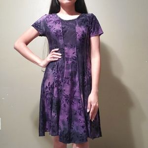 Dark purple with faded black spots floral midi dress